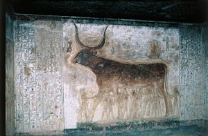 Ägypten, Luxor, Tal der Könige, Grab von Sethos I., Innenfresken, die Göttin Nut als Kuh darstellend von Egyptian 19th Dynasty