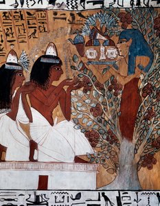 Göttin Isis, erscheint Sennedjem und seiner Frau im heiligen Sykomore, Grab von Sennedjem, auch bekannt als TT1-Grab, aus der Regierungszeit von Ramses II, Deir el-Medina, Thebanische Nekropole, Ägyptische Zivilisation, Neues Reich, Dynastie XIX