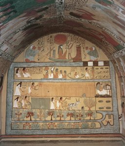Ernteszene an der Ostwand, aus dem Grab von Sennedjem, Das Arbeiterdorf, Neues Reich (Wandmalerei)