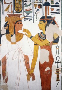 Nefertari trifft die Göttin Isis, Fresko, Nordfassade der vierten Säule, Grabkammer, Grab der Nefertari (QV66), Tal der Königinnen, Theben (Unesco-Welterbeliste)