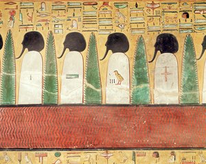 Relief, das schwarzhaarige Götter in der Unterwelt darstellt, aus dem Grab von Sethos I. (r. 1294-1279 v. Chr.) Neues Reich von Egyptian 19th Dynasty