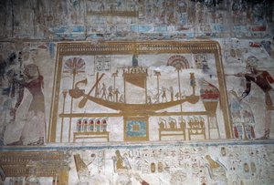 Heiliges Boot, Basrelief, Kapelle des Osiris, Tempel von Sethos I.