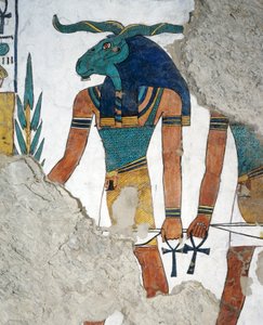 Der Bote mit einem Widderkopf, drittes Tor des Königreichs Osiris, Kapitel 144 des Totenbuchs von Egyptian 19th Dynasty
