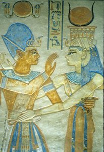 Altes Ägypten, Ramses III. umarmt Isis, Amon hir Khopshef Grab von Egyptian 20th Dynasty