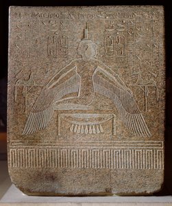 Isis Pterophor, aus dem Sarkophag von Ramses III (ca. 11854-1153 v. Chr.) aus seinem Grab im Tal der Könige, Neues Reich (Rosa Granit)