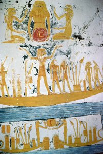 Re in der Nachtbarke, aus dem Grab von Ramses VI, Neues Reich (um 1145-1137 v. Chr.)
