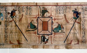 Ägyptische Antiquität: See des Feuers zur Hölle. Papyrus aus einem Totenbuch. 21. Dynastie