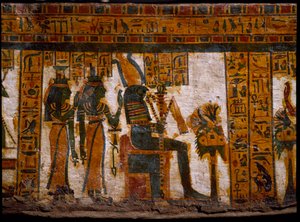 Ägyptische Antike: Die Gottheiten Isis und Nephthys verehren Osiris