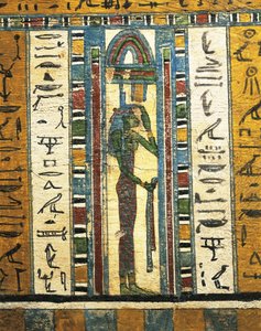 Verputzte und bemalte Holztafel, die Göttin Isis darstellend, aus dem Sarkophag von Usai, Theben von Egyptian 26th Dynasty