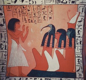 Grabmalerei, die den Verstorbenen vor Osiris, Isis und Thoth darstellt von Egyptian 2nd Dynasty