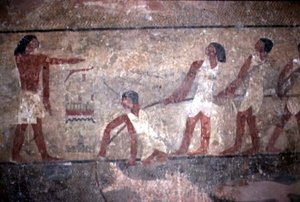 Fischer ziehen Netze im Grab von Khnumhotep II, Altes Reich, 2600-1500 v. Chr. (Wandmalerei) von Egyptian 4th Dynasty