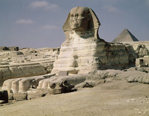 Blick von Nordosten auf die Sphinx, aus der Regierungszeit von König Chephren, Altes Reich, 2600-2500 v. Chr.