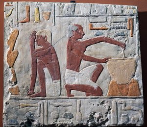Vorbereitung und Backen von Brot, 2500-2350 v. Chr. (bemalter Kalkstein) von Egyptian 5th Dynasty