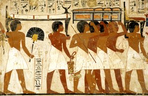 Altes Ägypten, Malerei, Trauerzug, Grab von Ramose, Männer tragen Schätze, Theben, Tal der Adligen