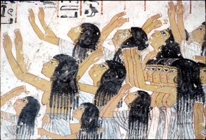 Altes Ägypten, Wandmalerei, Klagende Frauen in einem Trauerzug, Grab von Ramose, Theben