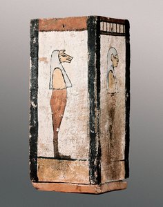 Ägyptische Antike: hölzerne Graburne oder Kanope. 11.-4. Jahrhundert v. Chr. Kloster Montserrat. Museum von Montserrat. von Egyptian Egyptian