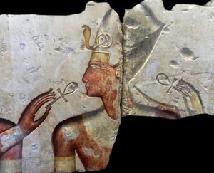König Ramses II. unter den Göttern. Stammt aus dem kleinen Tempel, der von König Ramses II. in Abydos erbaut wurde. Ca. 1275 v. Chr. (19. Dynastie) von Egyptian Egyptian