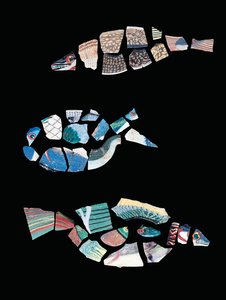 Drei fragmentarische Mosaikfischeinlagen, ptolemäisch-römische Zeit, ca. 1. Jahrhundert v. Chr. - 1. Jahrhundert n. Chr. von Egyptian Egyptian