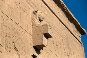 Ägyptische Antiquität: Löwenkopf-Wasserspeier, Hathor-Tempel, Denderah, Ägypten von Egyptian Ptolemaic Period