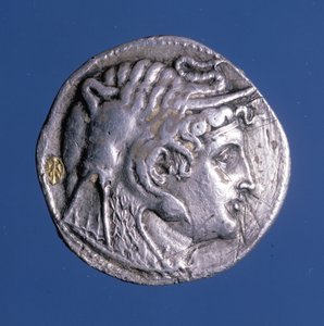 Silbermünze mit dem Abbild von Ptolemaios I. Soter (367 v. Chr. - 283 v. Chr.), König von Ägypten