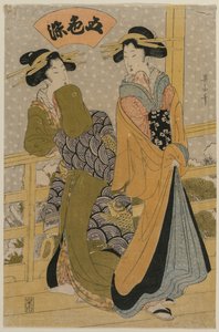 Zwei Kurtisanen auf einem Balkon aus der Serie Fünf Farben der Tinte, ca. frühe 1810er Jahre
