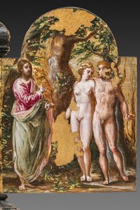 Tragbarer Altar Rückseite: Adam und Eva vor dem Ewigen Vater (Detail)