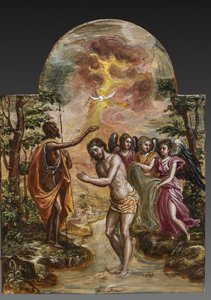 Tragbarer Altar: rechte Türtafel zeigt die Taufe Christi (Detail) von El Greco