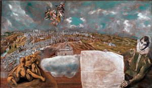 Ansicht der Stadt Toledo (Toledo) in Spanien und der Ebene unten rechts. Gemälde von Domenikos Theotokopoulos dit El Greco (1541-1614) 1608-1614. Toledo, Museum von El Greco von El Greco