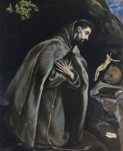Der heilige Franziskus im Gebet vor dem Kreuz