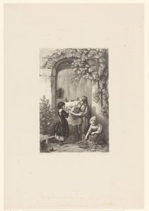 Vier Mädchen vor einer Tür von Elchanon Verveer