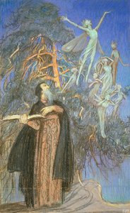 Prospero und Ariel, eine Studie für ein verlorenes Bild, in Auftrag gegeben für Broadcasting House, London, ca. 1931 von Eleanor Fortescue Brickdale