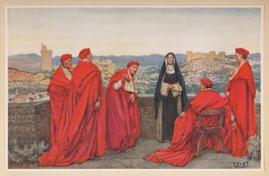 St. Katharina von Siena verhandelt mit Papst Gregor XI. im Namen der Florentiner. von Eleanor Fortescue Brickdale