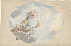Entwurf für eine Deckenmalerei mit Putti, Blumen und Girlanden