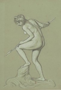 Mädchen spießt Delfin auf, ca. 1900 von Elihu Vedder