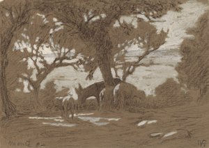 Mt. Colognola - Schafe weiden am Trasimeno-See, um 1878 von Elihu Vedder