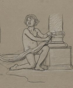 Studie für einen jungen Jungen, der neben einer Säule hockt von Elihu Vedder