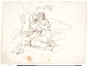 Ein junges Paar in einer Umarmung in einer Landschaft von Elisabeth Jerichau Baumann
