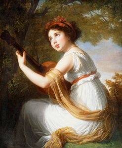 Porträt der Tochter des Künstlers, sitzend, dreiviertellang, Gitarre spielend, ca. 1797