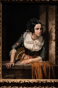 Lucia Mondella am Fenster, wartet auf die Rückkehr ihres Verlobten am Tag ihrer Hochzeit von Eliseo Sala