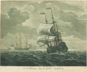 Schifffahrtsszene aus der Sammlung von Jacob Gibbs von Elisha Kirkall after Willem van de Velde the Elder