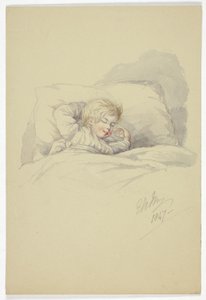 Schlafendes Kind (recto), und Fischer auf dem Dock (verso)