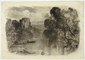 Fluss mit Burgruine und Boot I von Elizabeth Murray