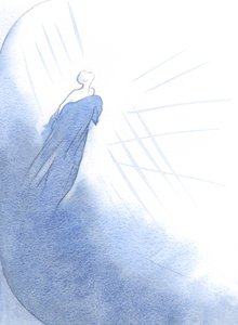 Eine verstorbene Seele (eine gute Person) entstieg einem dünnen Kokon der Selbstliebe und eilte die ganze Zeit der Herrlichkeit des Himmels entgegen. von Elizabeth Wang