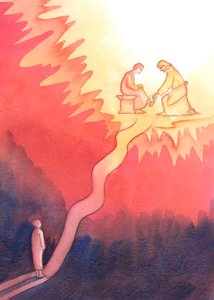 Eine Person, die aus Liebe zu Gott ihren Nächsten liebt und dient, geht einen harten Weg zum Himmel, mit steilen Anstiegen von Elizabeth Wang