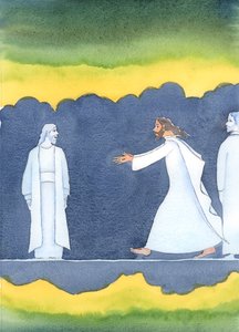 Nach dem Tod Christi eilte er an vielen heiligen Menschen in der Unterwelt vorbei, um Abraham zu begrüßen, der Gottes Ruf gehorchte, sein Land zu verlassen