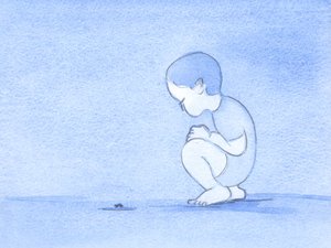 Alle seltsamen Kreaturen, wie das Insekt, das dieses Kind beobachtet, wurden aus Gottes Großzügigkeit und zur Freude des Menschen geschaffen; doch jetzt sind wir unvollkommen und die Natur ist ungeordnet von Elizabeth Wang