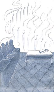 Engel wiederholten die demütigen Gesänge der Mönche, ihr Gottesdienst war voller Freude und heller Banner, 2000 von Elizabeth Wang