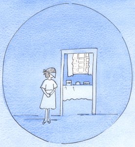 Wie ein liebender Vater die Freude seines Kindes vor einer Feier steigert, indem er sie bittet, blind zu warten, während die Vorbereitungen getroffen werden, so könnte Gott die Freuden vor uns verbergen, zu unserem Wohl, 2003 von Elizabeth Wang