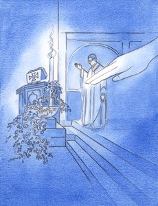 Als der Priester seine Hand ausstreckte, um das Wasser im Taufbecken zu segnen, streckte Gott der Vater seine Hand aus und berührte das Wasser von Elizabeth Wang