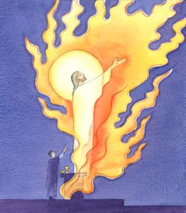 Bei der Messe beten wir mit Christus, der sich in brennender Liebe des Heiligen Geistes an den Vater wendet, 2000 von Elizabeth Wang